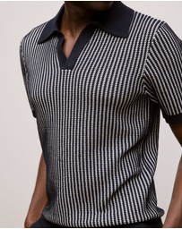 Trenery - Texture Knit Collared Short Sleeve Polo in Navy