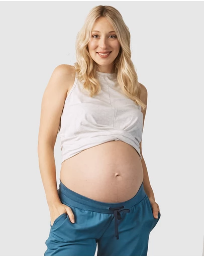 Angel Maternity - Summer Basic Maternity Crop Bamboo Top - Grey