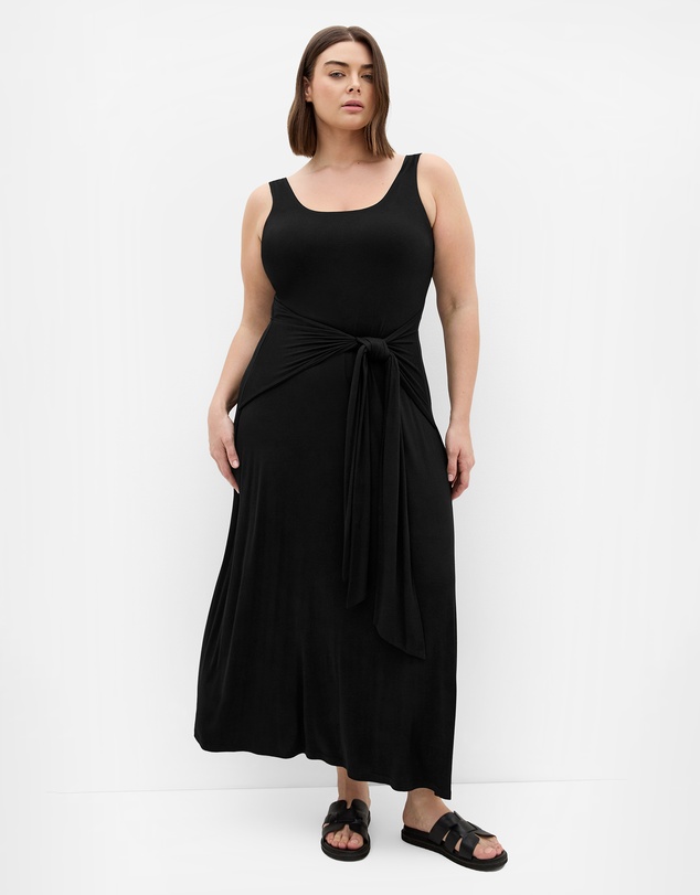 City Chic - Plus size Drape Waist Tie Maxi Dress - black