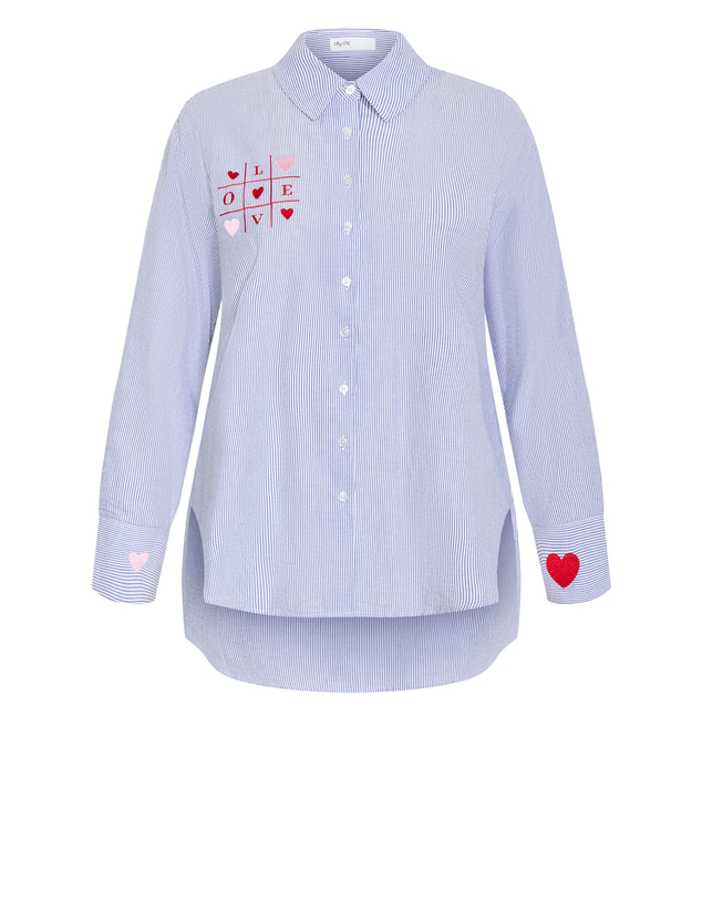 City Chic - Plus size My Heart Stripe Cotton Shirt - blue