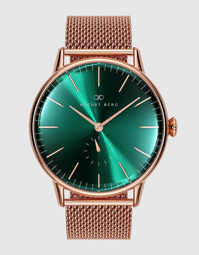 August Berg - Serenity 40mm Rose Gold Plated Mesh Watch