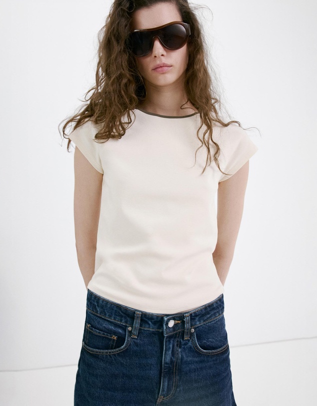 M.N.G - Cotton T-Shirt with Contrast Piping