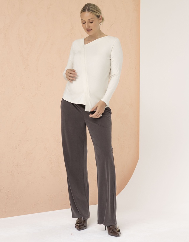 Angel Maternity - Harper Maternity/Nursing Zipper Top in Cream