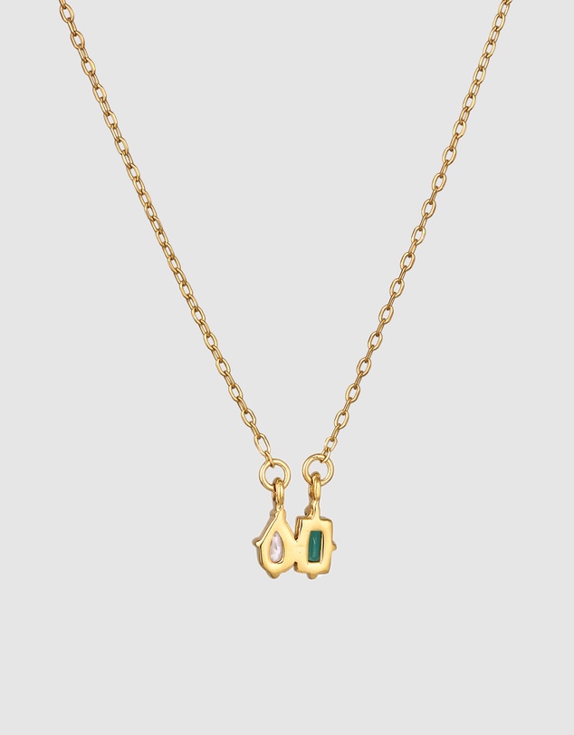 Elli Jewelry - Necklace Emerald Rectangle 925 Sterling Silver Gold-Plated