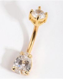 Lovisa - Gold Plated Titanium Pear Diamante Medium Belly Bar