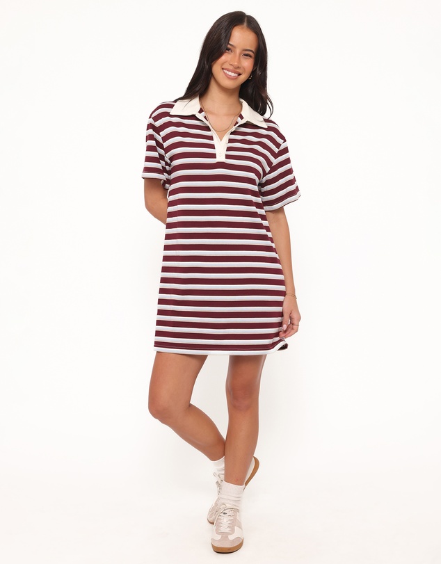 Petal & Pup - Gordie Mini Dress - Burgundy Stripe