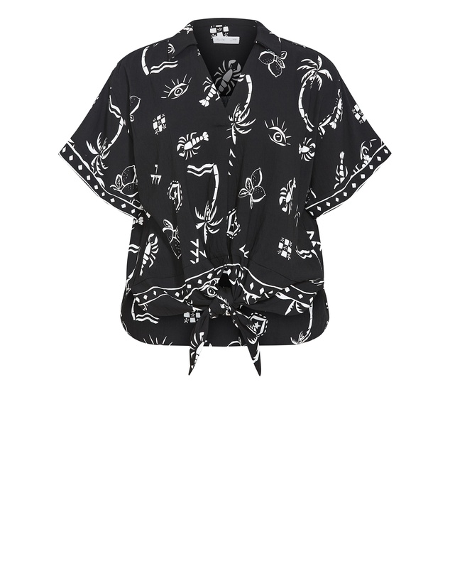 City Chic - Plus size Resort Border Print Shirt - black