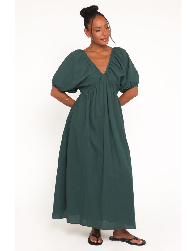 Petal & Pup - Sullivan Puff Sleeve Maxi Dress - Forest Green