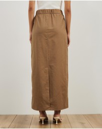 Atmos&Here - Neeve Linen Blend Welt Pocket Midi Skirt