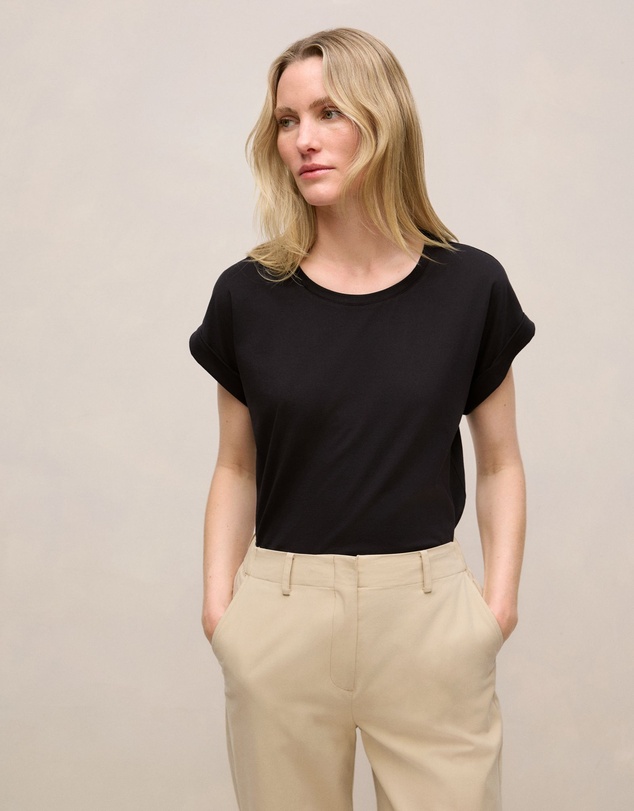 Trenery - Cotton Cuff Sleeve T-shirt in Black