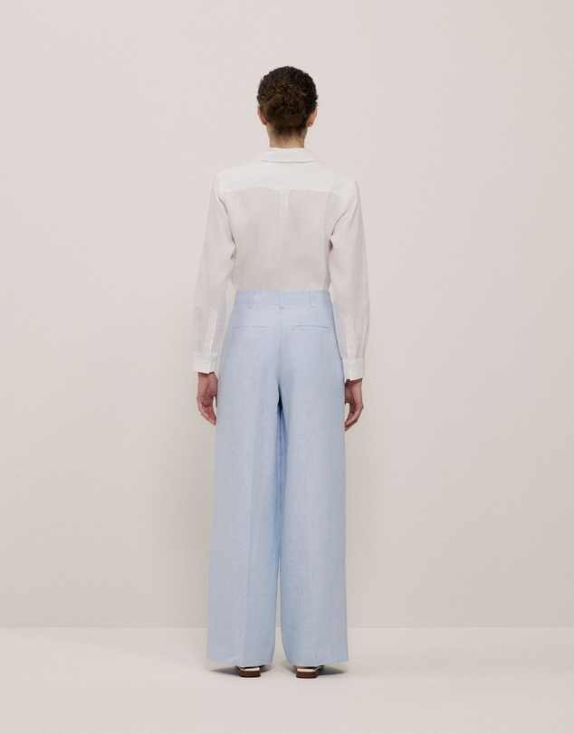 Trenery - Yarn Dyed Linen Pleat Detail Pant in Blue Marble