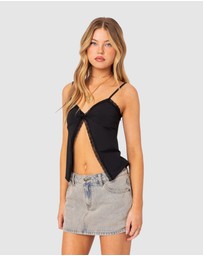 EDIKTED - Lace Trim Split Front Top
