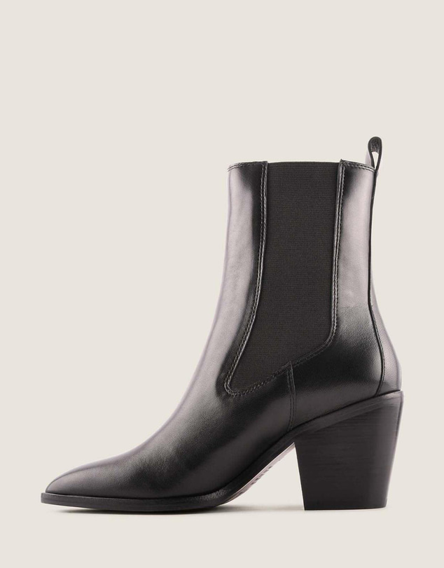 Shelly Shen - Ali Heel Ankle Boots Black Leather