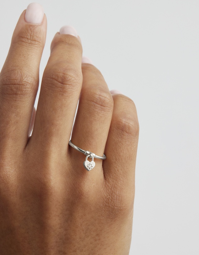 By Charlotte - Crystal Lotus Heart Padlock Ring