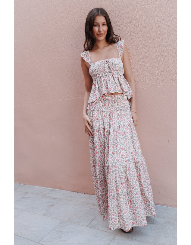 Petal & Pup - Dakari Smocked Waist Maxi Skirt - Pink Green Floral