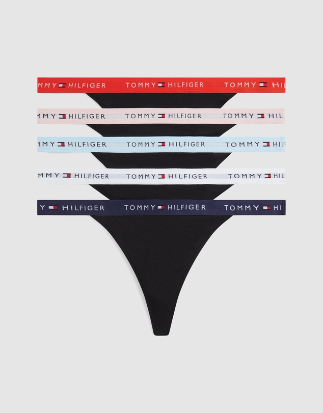 Tommy Hilfiger - 5-Pack Essential Logo Waistband Tanga Thongs