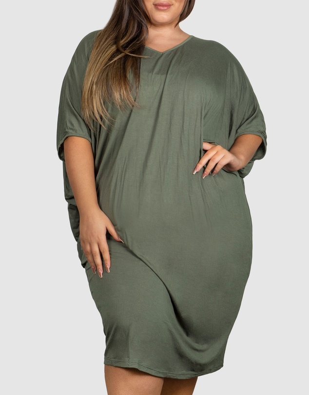 B Free Intimate Apparel - Plus Size Bamboo V Neck Draped Dress