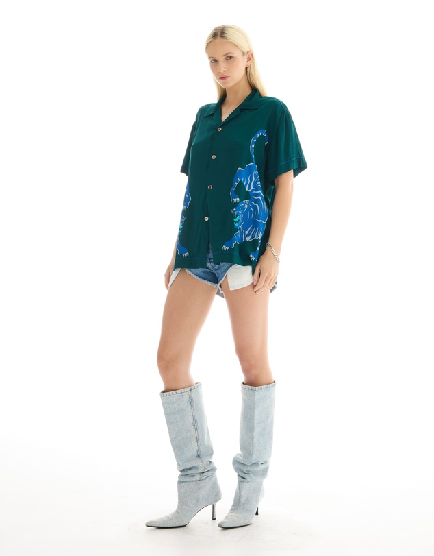 THE TALES - Crouching Tiger Emerald Camp Shirt