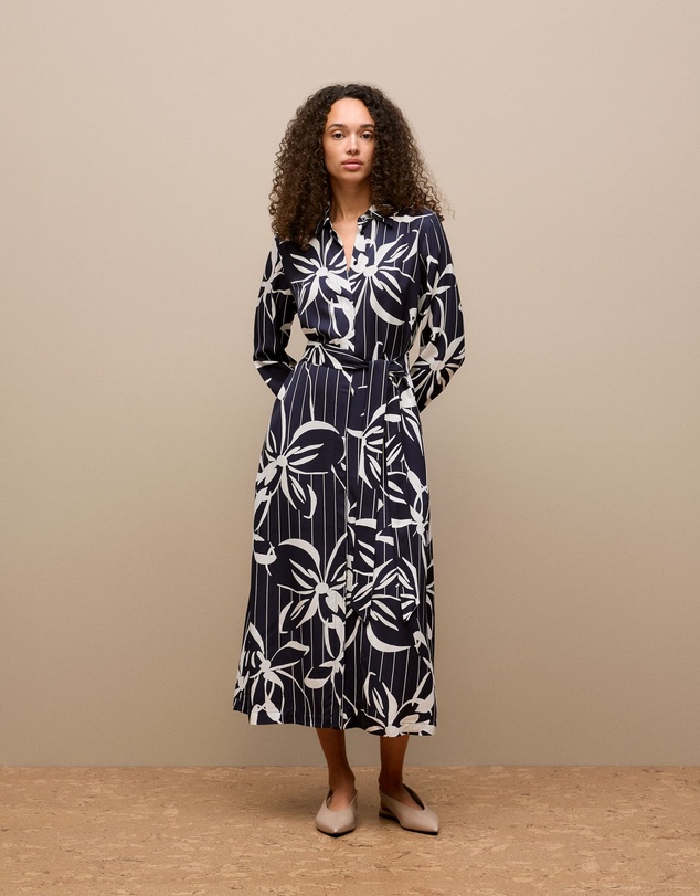 Trenery - Floral Stripe Twill Shirt Dress in Night Sky