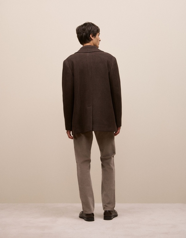Trenery - Italian Wool Herringbone Peacoat in Coffee Bean