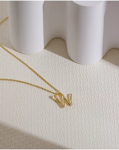 Wanderlust + Co - Alphabet Bubble Pendant Necklace - Letter W