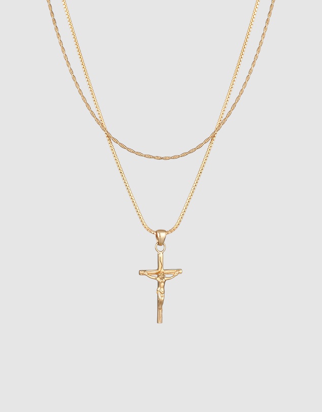 Kuzzoi - ICONIC EXCLUSIVE - Layered Crucifix Pendant Necklace in Gold-Plated 925 Silver