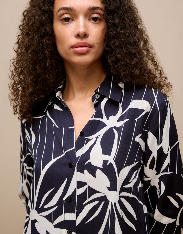 Trenery - Floral Stripe Twill Shirt in Night Sky