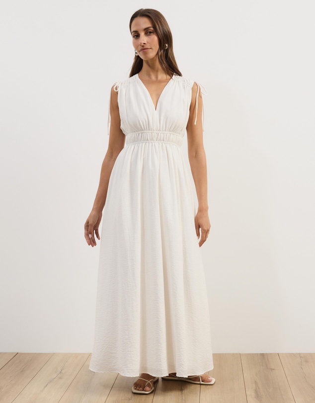 Atmos&Here - Luna Linen Blend Sleeveless Gathered Maxi Dress
