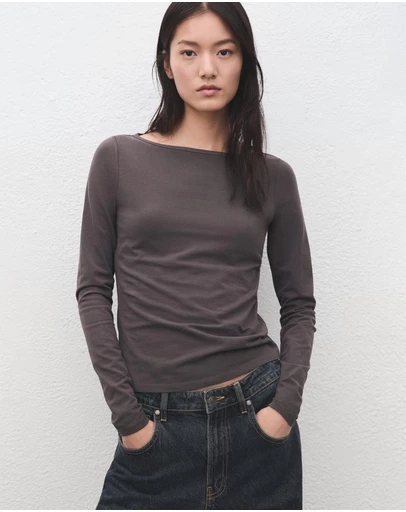 M.N.G - Cotton Boat Neck T-Shirt