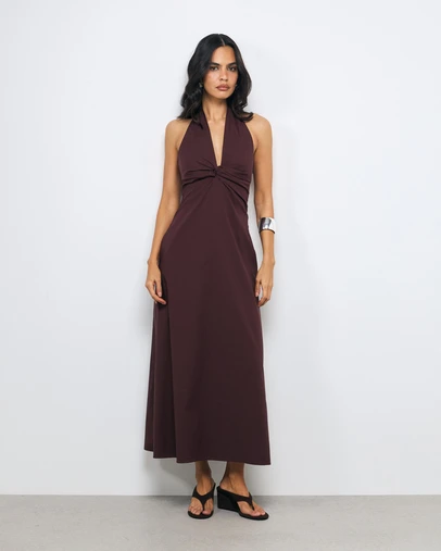 AERE - Lori Twist Waist Halter Maxi Dress