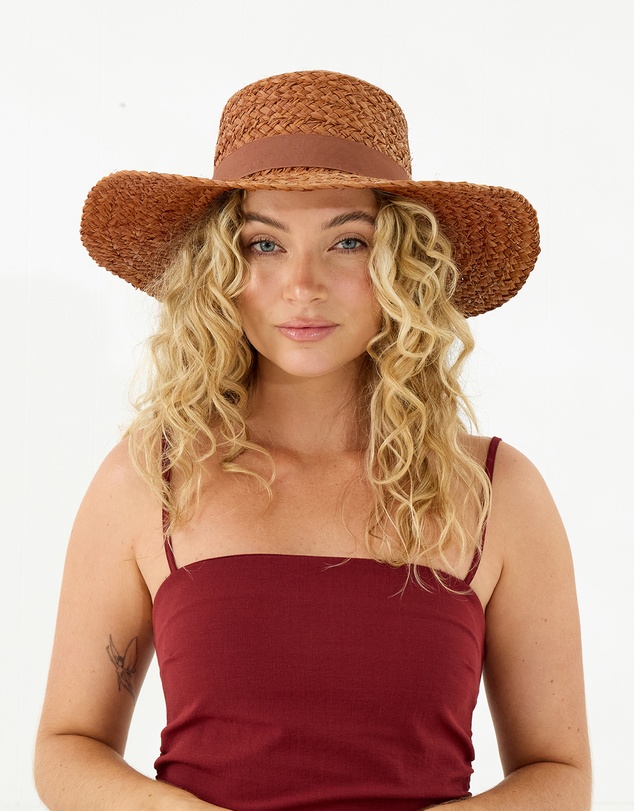Morgan & Taylor - Catalina Braided Raffia Boater in Tan Brown