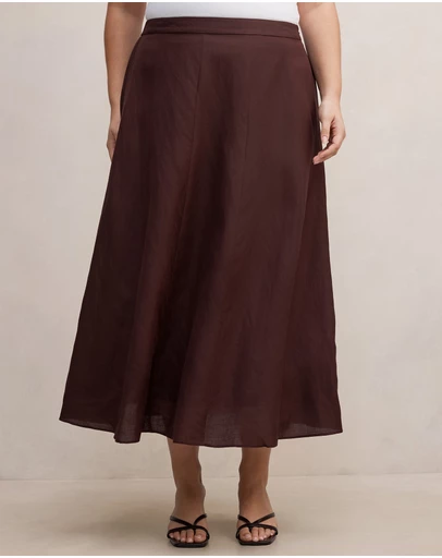 Forever New Curve - Georgina Curve Linen Blend Midi Skirt