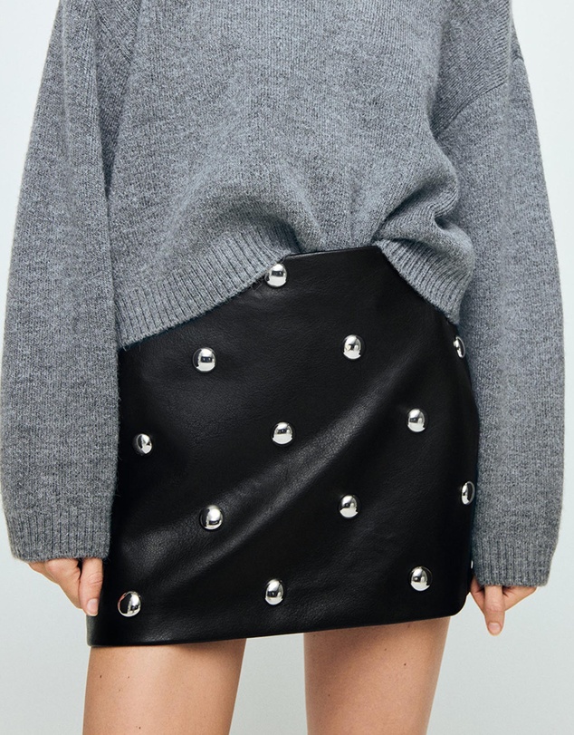 M.N.G - Studded Faux-Leather Skirt