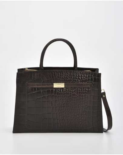 Cobb & Co - Toorak Leather Croc Business Bag Tote