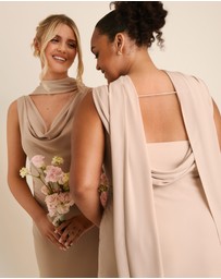Six Stories - Plunge Cowl Front Chiffon Bridesmaid Dress with Neck Scarf