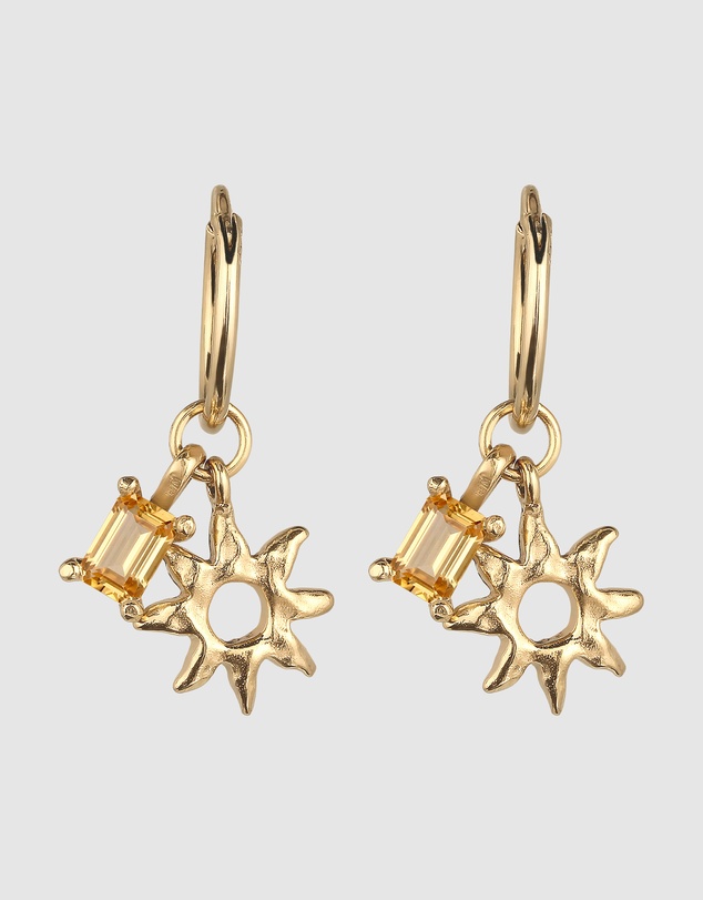 Elli Jewelry - Sunburst and Citrine Charm Hoops in Gold-Plated 925 Sterling Silver
