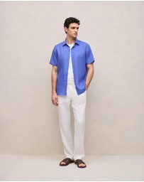 Trenery - Regular Fit Linen Short Sleeve Shirt in Vivid Blue