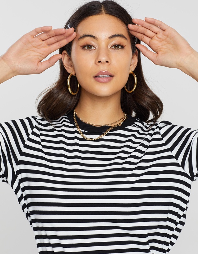 Dazie - Beverly Stripe Short Sleeve Crew Neck Tee
