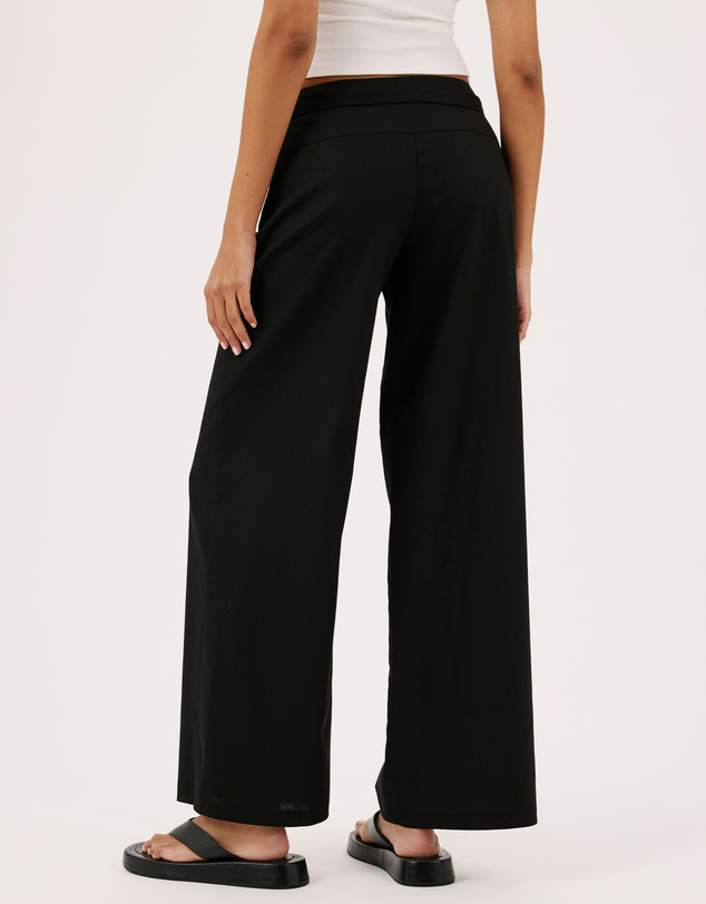 Atmos&Here - Lyra Mid Rise Linen Blend Pants with Tie