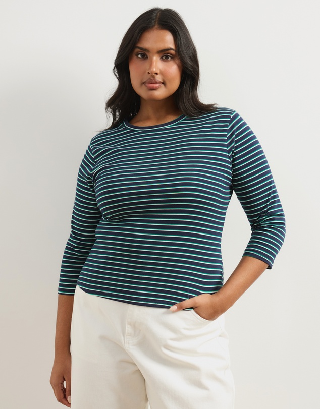 Atmos&Here Curvy - Layla 3/4 Sleeve Stripe Tee