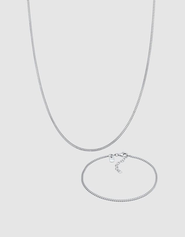 Kuzzoi - ICONIC EXCLUSIVE - Curb Chain Necklace and Bracelet Set in 925 Sterling Silver