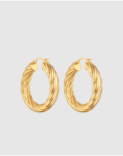 Elli Jewelry - Earrings Creoles Wide Twisted In 925 Sterling Silver Gold Plated