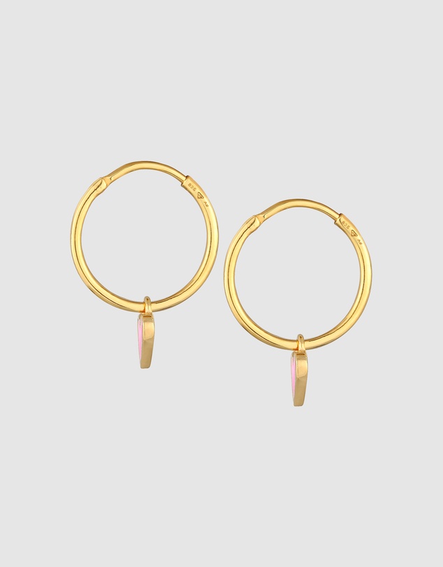 Elli Jewelry - Pink Enamel Heart Charm Hoop Earrings in Gold-Plated 925 Silver