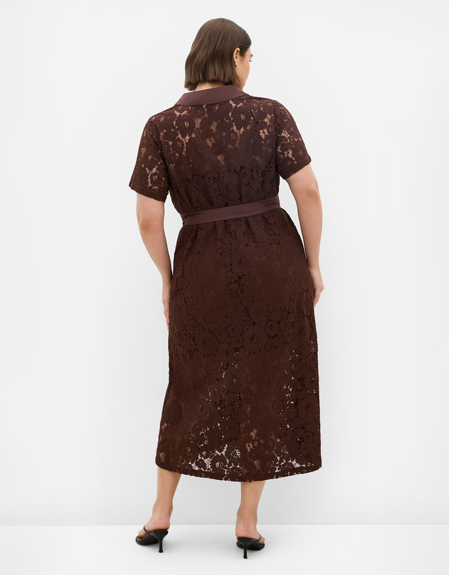 City Chic - Plus size Lani Lace Shirt Dress - chocolate