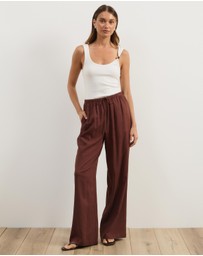 Atmos&Here - Tenley Wide Leg Drawstring Linen Blend Pants