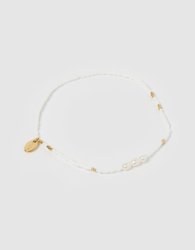Arms Of Eve - Poppy Pearl and Glass Beaded Anklet - White