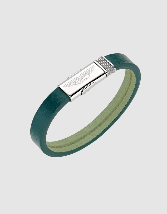 Aston Martin - TKS Silver Tone & Green Leather Bracelet