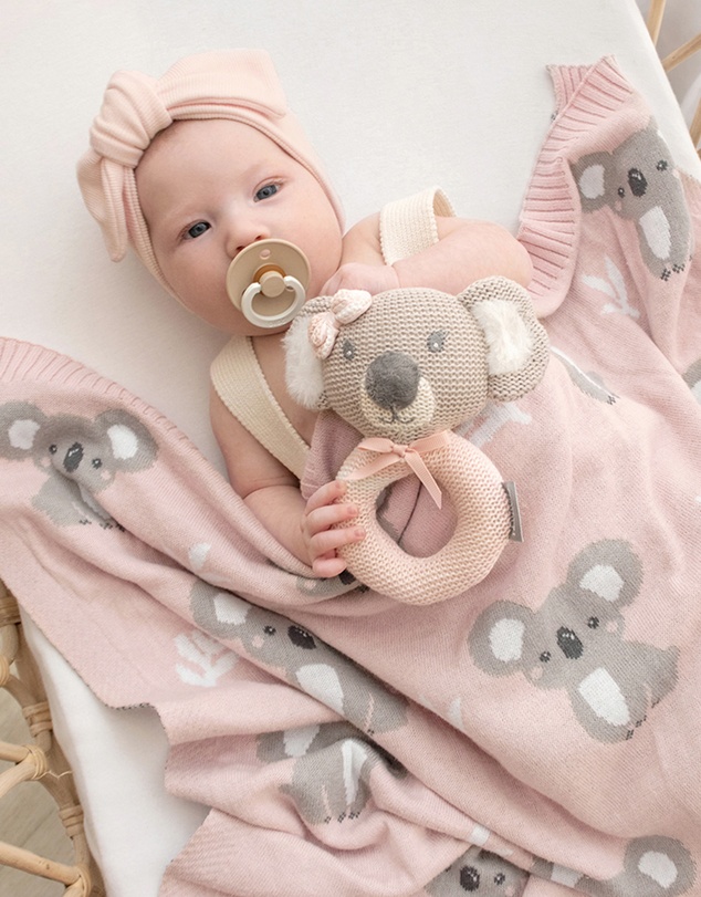 Living Textiles - Australiana Jacquard Blanket - Koala/Blush