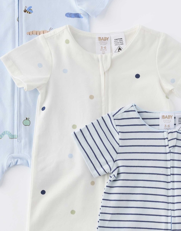 Cotton On Kids - The 3Pk Short Sleeve Zip Romper
