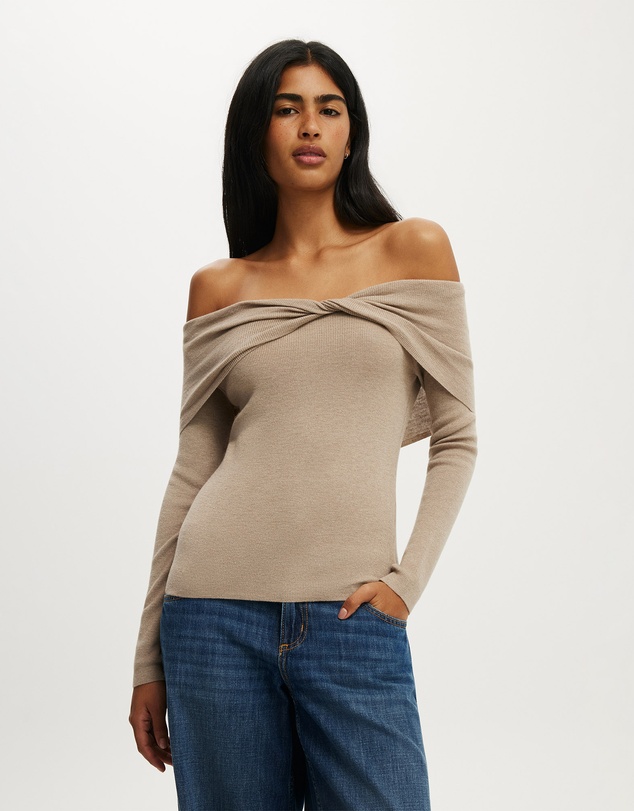 Cotton On - Twist Off Shoulder Ls Knit